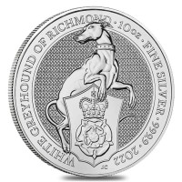 10 oz Silber Royal Mint / Queen's Beast "White Greyhound of Richmond" in Kapsel