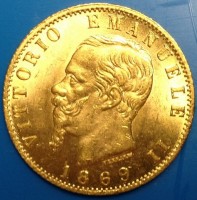 20 Lire Gold Italien Vittorio Emanuel II ( 5,81 Gramm Gold fein )
