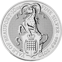 10 oz Silber Royal Mint / Queen's Beast "Yale of Beaufort 2020" in Kapsel