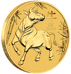 1/10 oz Gold Perth Mint Lunar III Ochse 2021 in Kapsel