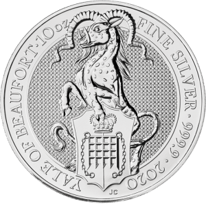 10 oz Silber Royal Mint / Queen's Beast "Yale of Beaufort 2020" in Kapsel